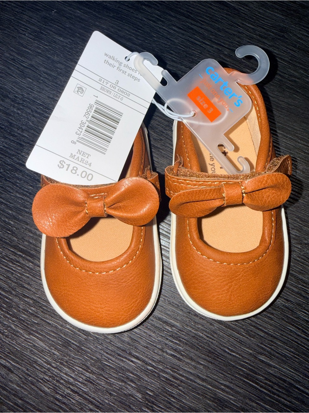 Carter's Tan Bow Mary Jane Baby Shoes